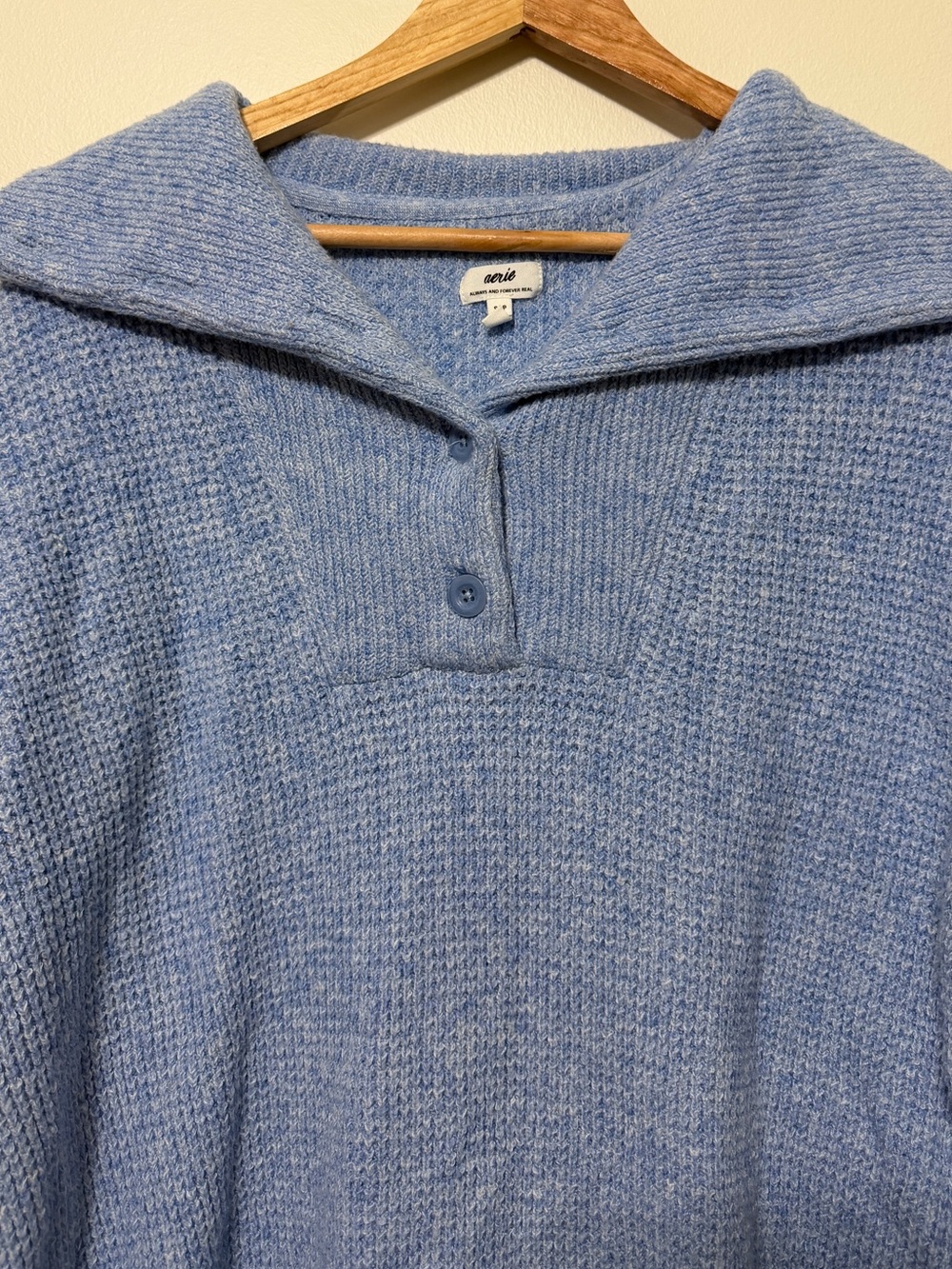 Aerie CozyUp Waffle Button Pullover Sweater Blue Size Small Cozy - Picture 4 of 6